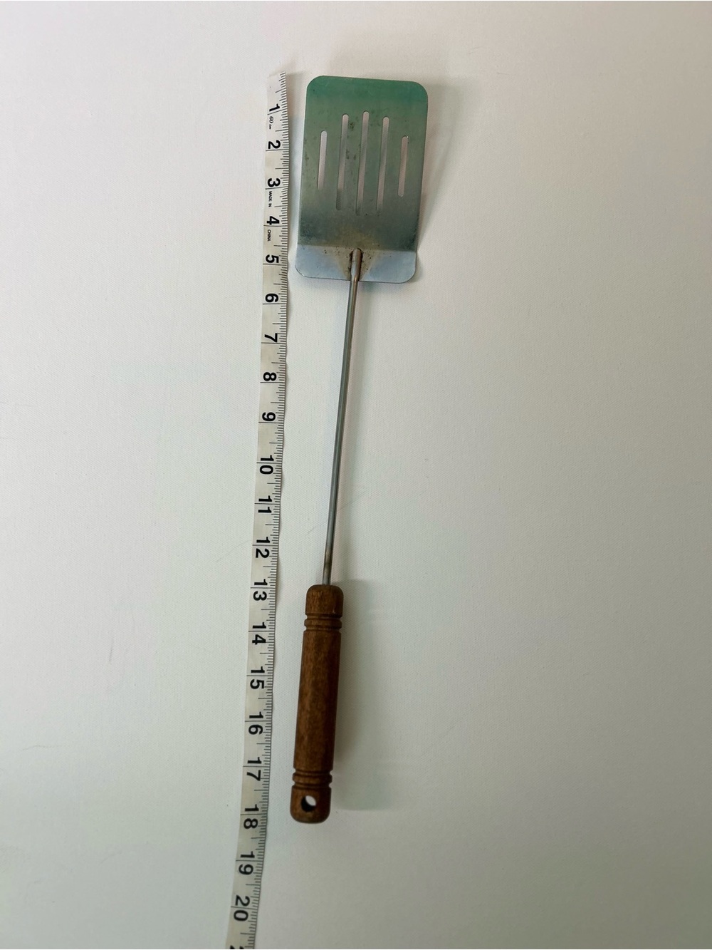 Vintage 80s Long Wood Handle Stainless Steel Slotted BBQ Spatula - Picture 3 of 7